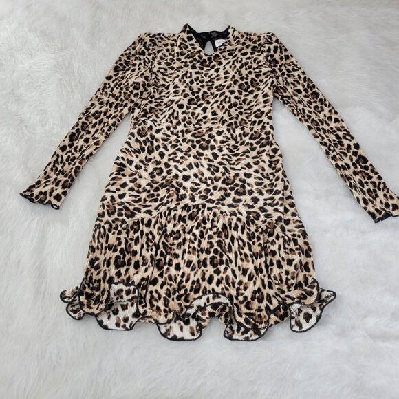 Saylor Emerson Leopard Animal Print Long Sleeve Ribbed Open Back Dress Medium - Picture 4 of 15